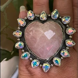 M&S Solid Sterling Silver genuine Rose quartz and Swarovski Heart ring♥️